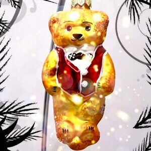 NEW Authentic Christopher Radko TEDDY BEAR Gold Tiny Tedy HandMade Glass Ornamet